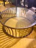 Round Glass Top Metal Coffee Table – Modern Glam Accent Table