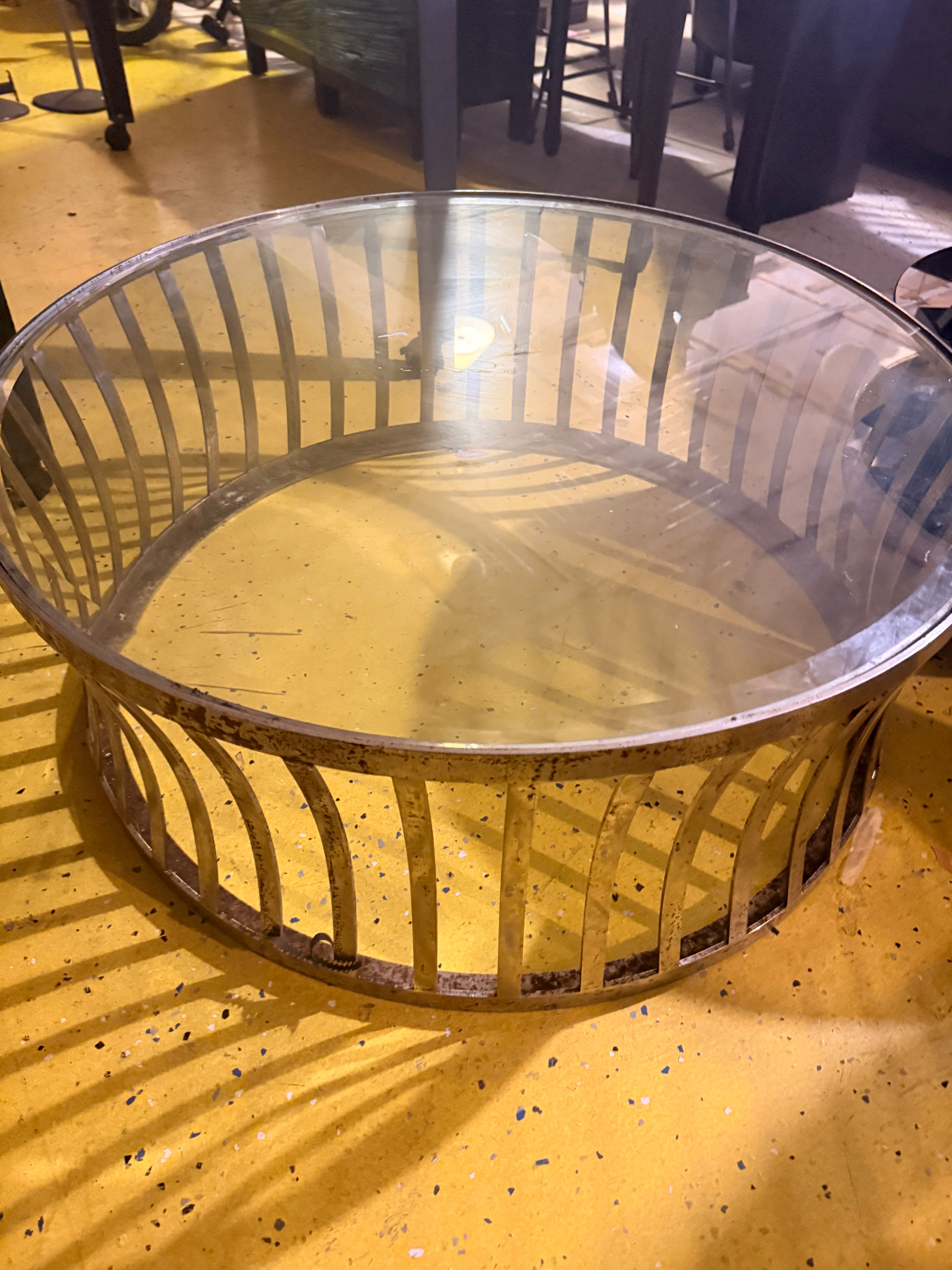 Round Glass Top Metal Coffee Table – Modern Glam Accent Table