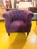 Chesterfield-Style Tufted Barrel Chair — Bold Purple with Silver Nailhead Trim