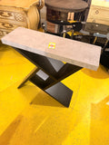 Modern Concrete-Look Console Table — Stone Top & Black X-Base