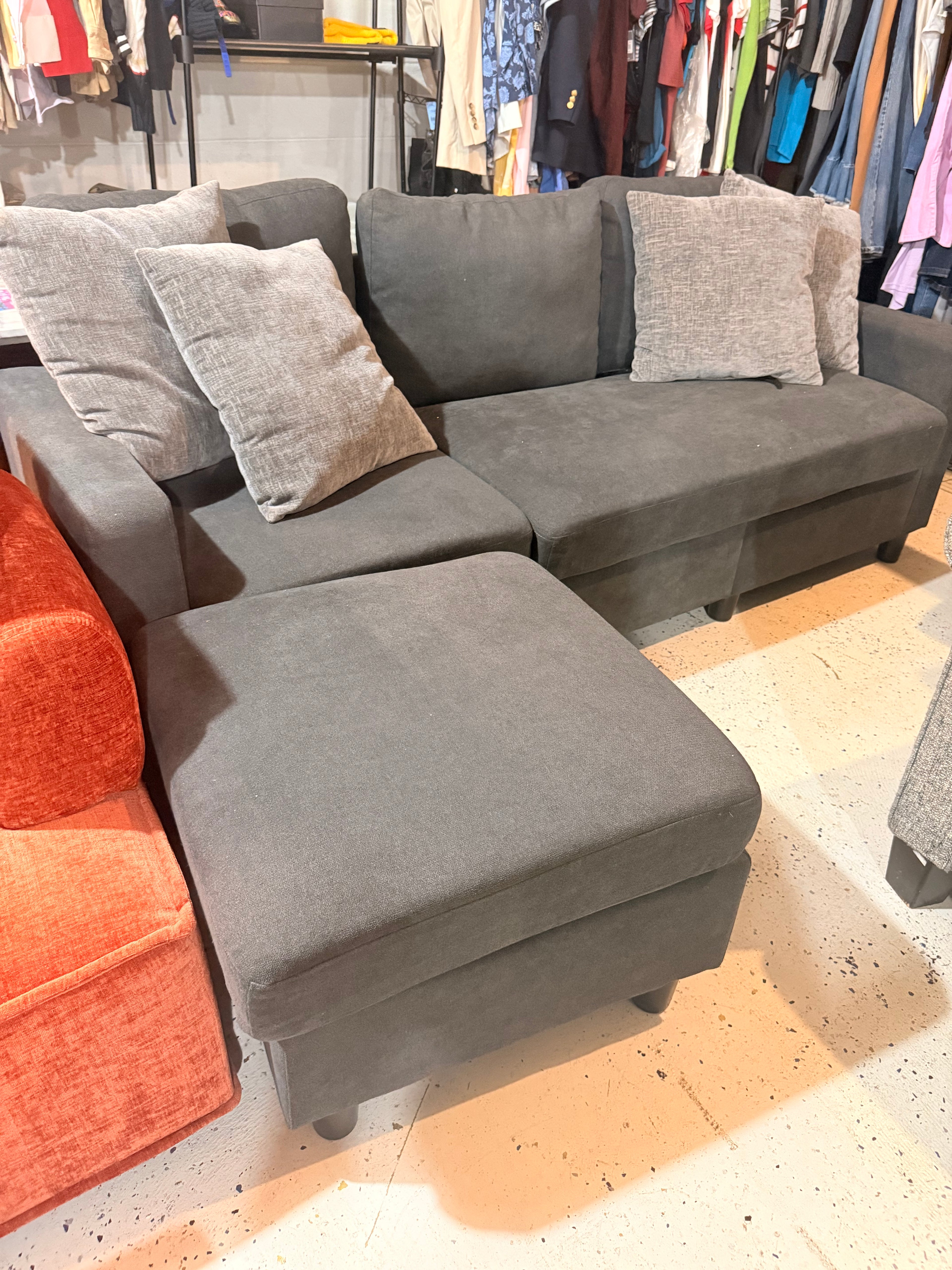 Charcoal Gray Microfiber Sectional Sofa with Reversible Chaise