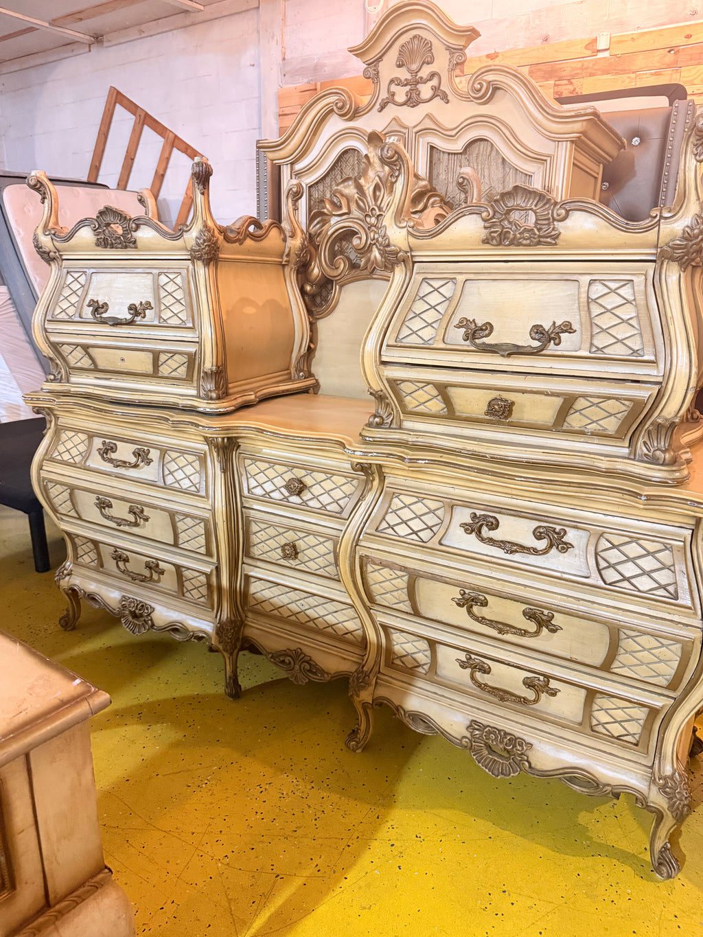 Ornate French Rococo/Louis XV-Style Bedroom Suite — 6-Piece Cream & Gold Collection