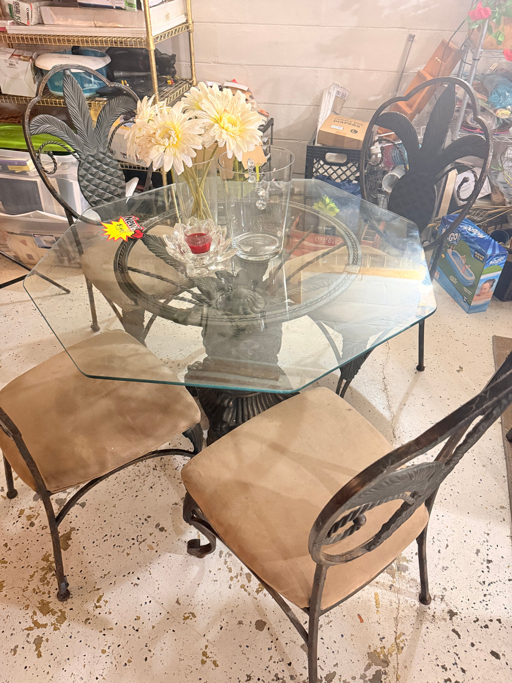 Ornate Wrought Iron & Glass Dining Set with 4 Chairs — Old World Style