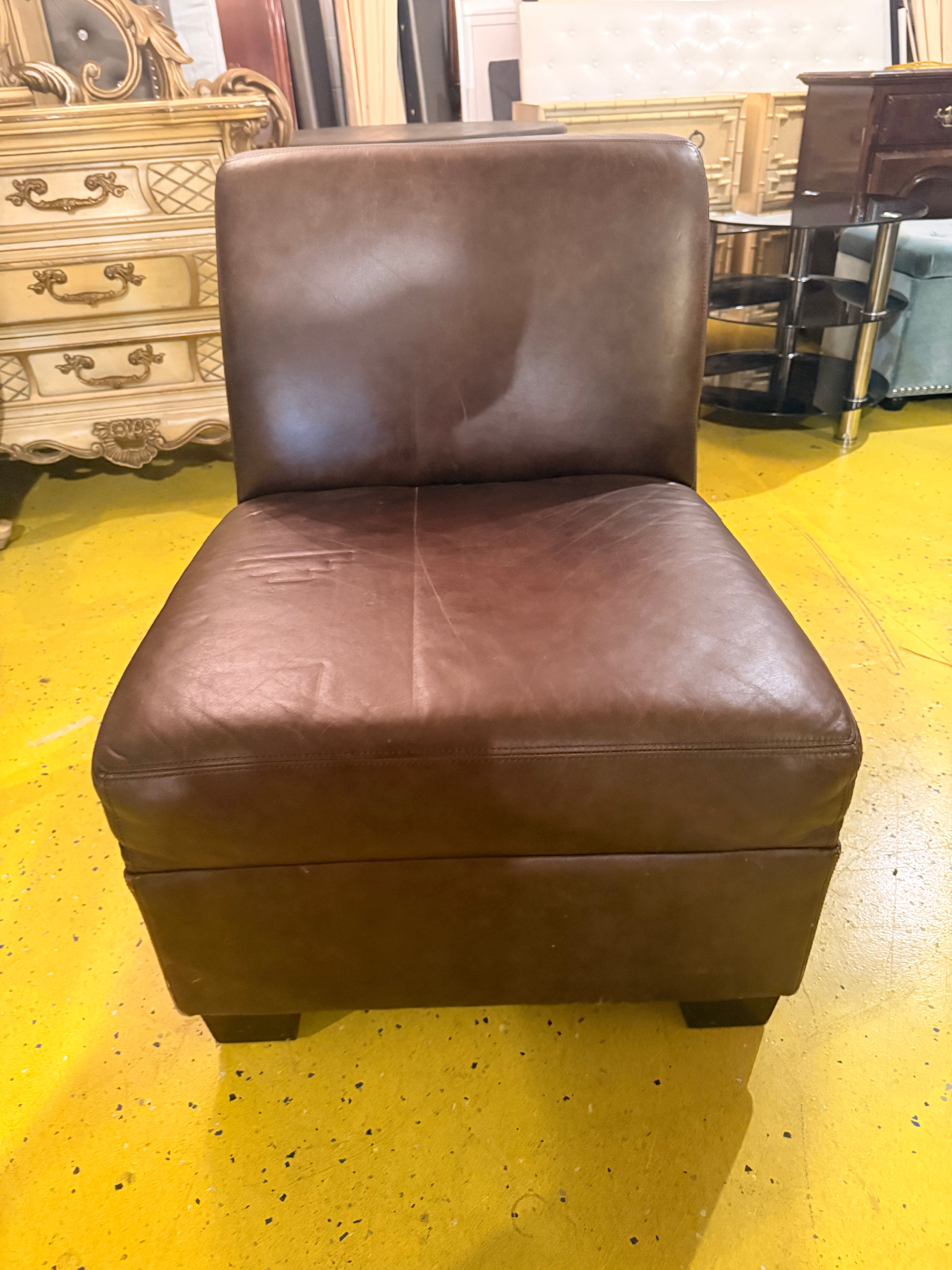 Armless Leather Slipper Chair — Rich Brown