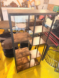 Industrial Staggered Bookshelf / Open Etagere — Wood & Black Metal Frame