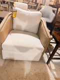 Modern Coastal Swivel Accent Chair — Cream Boucle & Rattan