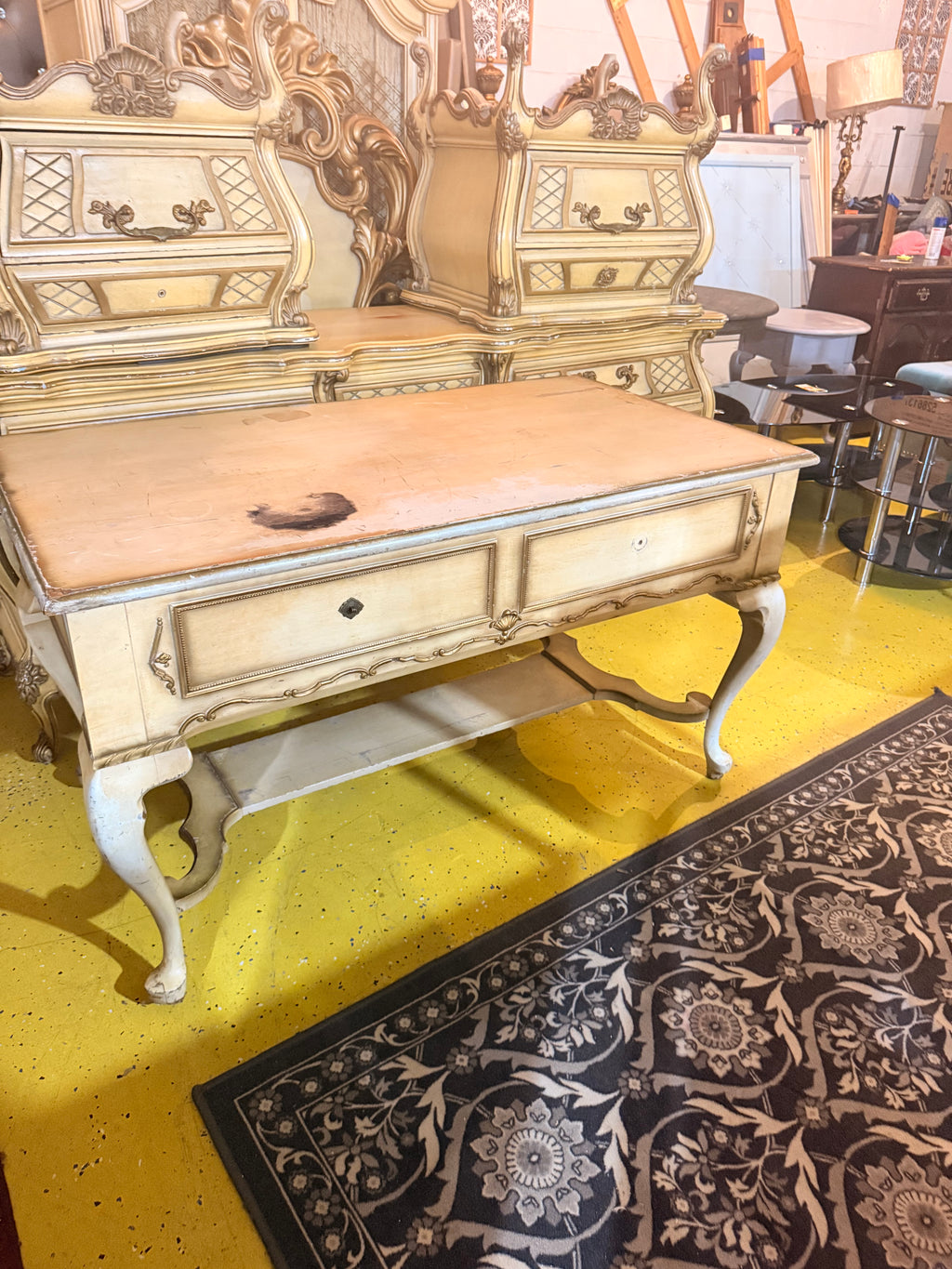 Ornate French Rococo/Louis XV-Style Bedroom Suite — 6-Piece Cream & Gold Collection