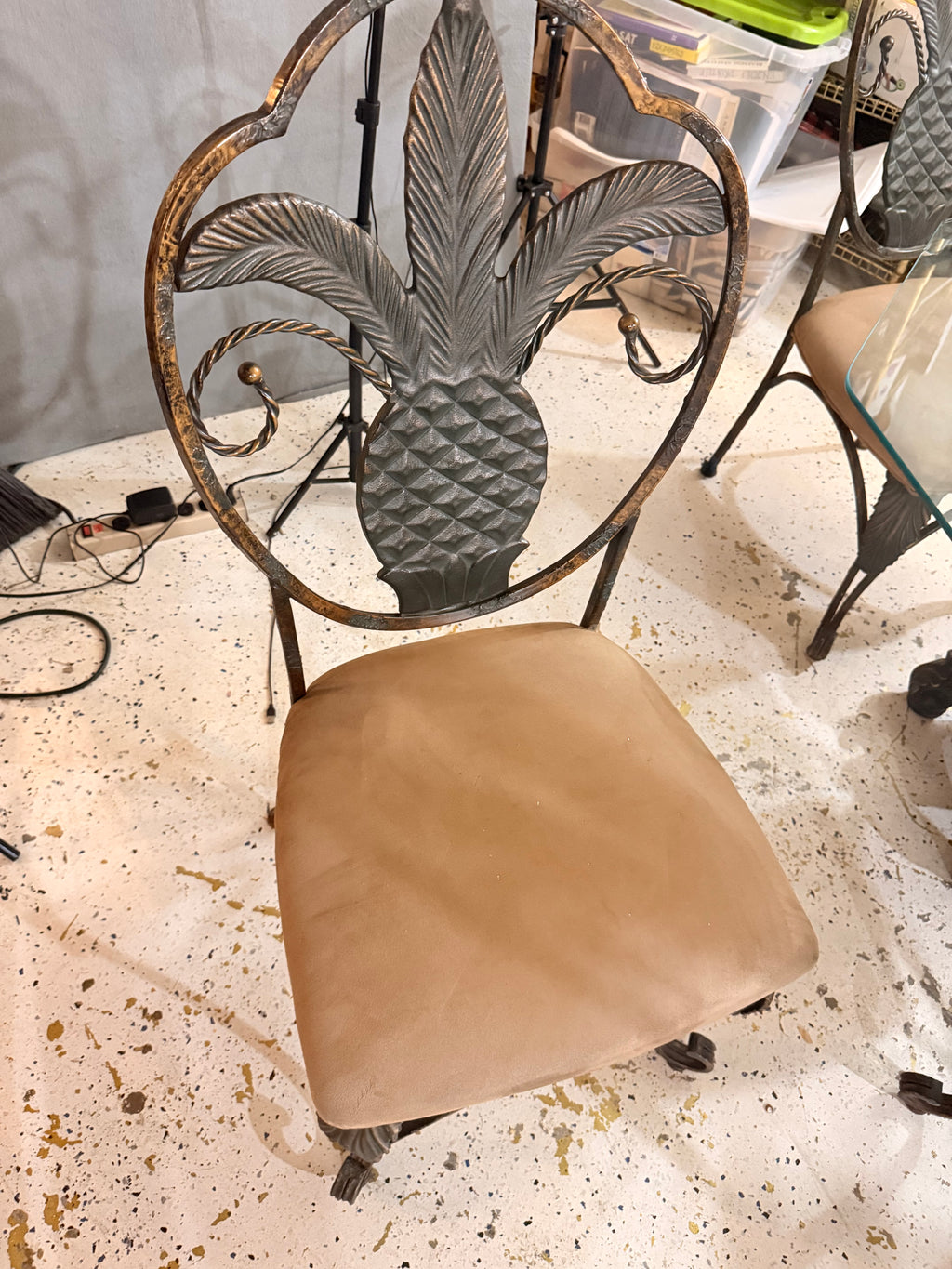 Ornate Wrought Iron & Glass Dining Set with 4 Chairs — Old World Style