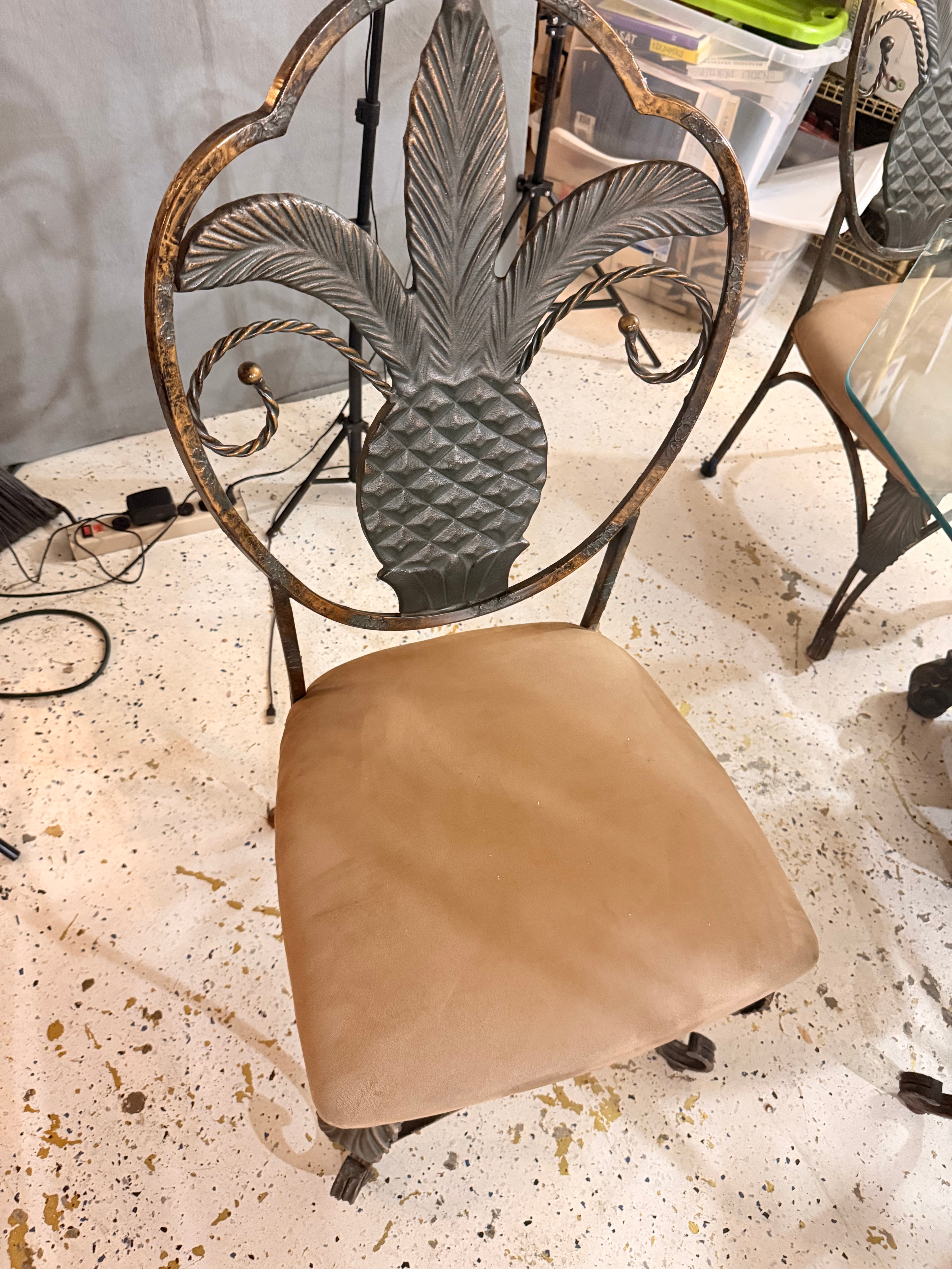 Ornate Wrought Iron & Glass Dining Set with 4 Chairs — Old World Style